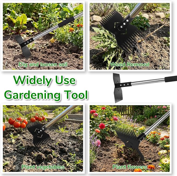 Garden Tools,Weeder Tool,63" Weed Puller Tool with Long Handle,Easy Weeding Without Bending or Squatting Down,Weeding Tools Suitable for Farm Planting and Gardening(Black 24 Claws)