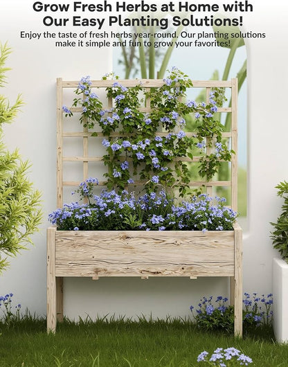 Garvee Wooden Raised Garden Bed with Trellis, 46.46x23.23x65.35IN Elevated Planter Box with Legs for Climbing Plants, Vegetables & Flowers
