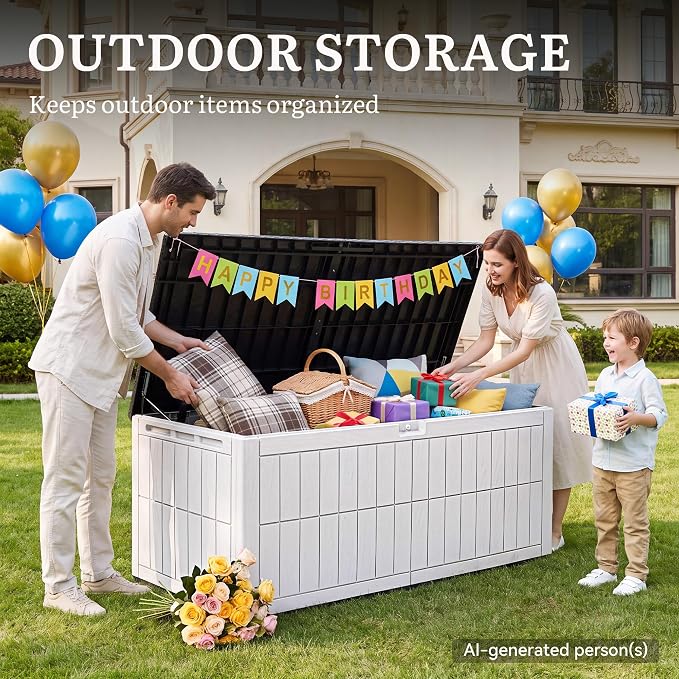 YITAHOME XXL 240 Gallon Extra Large Deck Box | Waterproof Resin Outdoor Storage Box w/Lock and 3-Person Bench Seating for Patio Furniture Cushions,Garden Tools & Pool