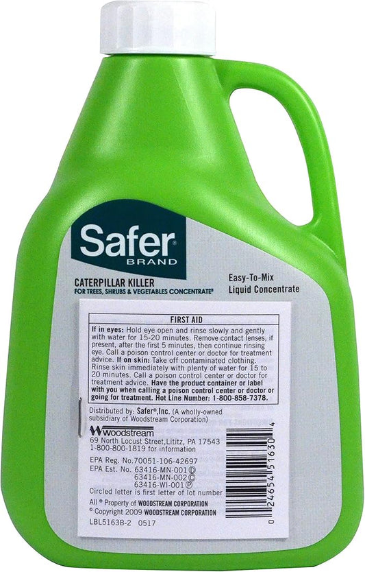Safer Brand 16oz Caterpillar Killer Concentrate - 6 pack 5163-6 | Kills Caterpillars, Gypsy Moth Larvae, Worms & Cabbage Loopers, Organic Pest Control Spray, Outdoor Use in Plants & Gardens
