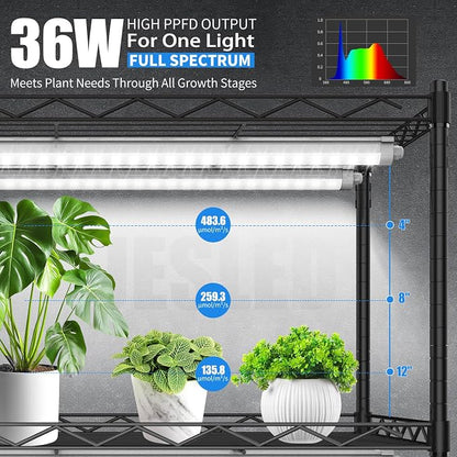 JESLED Indoor Greenhouse with Grow Light, 35.4x13.8x59IN | 3FT Full Spectrum 5000K LED, Seed Starting, Tiered Lighting Control, Built-in Timer & Thermo-Hygrometer