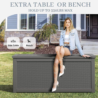 NUNU LAB 300 Gallon Outdoor Storage Box,Resin Large Sturdy Deck Box, Backyard Outside Storage Box Waterproof with Double Wall Panels,Package Delivery Garden Outdoor Hose Storage Bin