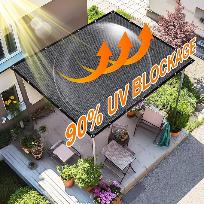 Artpuch 90% Sun Shade Cloth, 6 x 20 FT Pergola Shade Cover Canopy with Grommets, Sun Screen Fabric Tarp for Patio, Outdoor, Garden, Backyard, Dark Grey