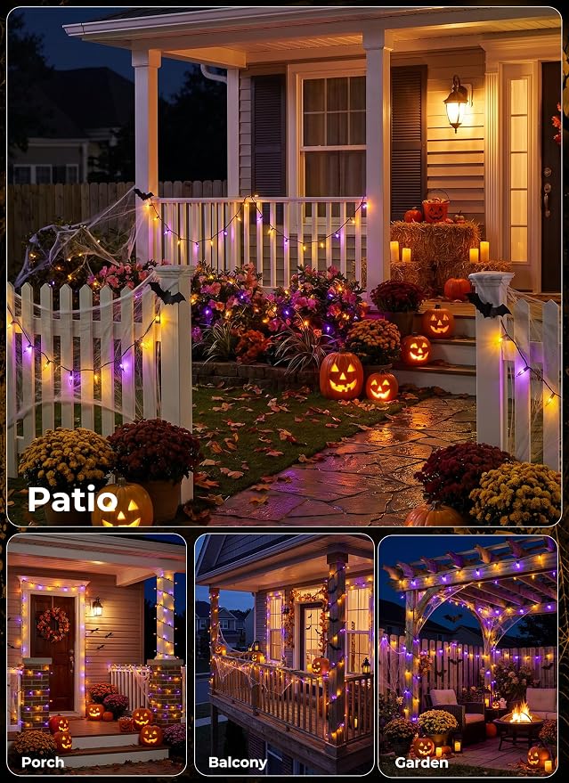 Minetom Halloween String Lights Orange & Purple 100 Count 20 Feet Incandescent Bulb Mini Lights for Indoor Outdoor Garland Party Festival Haunted House Decoration