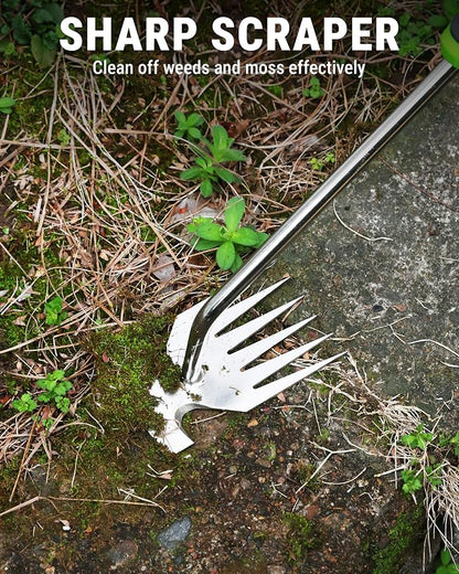 WORKPRO 15-Inch 6-Tine Weed Puller Tool for Deep Root Removal | Stainless Steel Hand Weeder with Ergonomic Soft Grip for Removing Dandelions and Deep-Rooted Weeds in Lawn, Garden and Yard