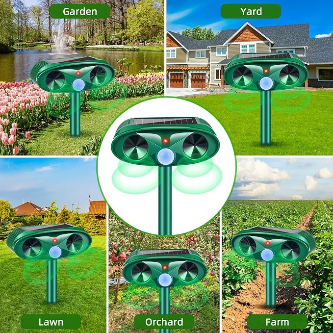 Ultrasonic Deer Repellent Device for Plants Garden Solar Animal Repellent Outdoor with Motion Activated for Rabbit Cat Deterrent Raccoon Squirrel Fortress Pro Keep Pest Out of Yard,2 Pack