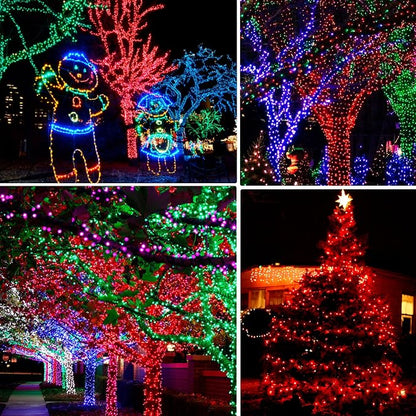 Dazzle Bright 2 Pack Total 400LED 132FT Red Christmas Solar String Outdoor Lights, Solar Powered with 8 Modes Waterproof Fairy Lights for Bedroom Patio Garden Tree Party Yard Decoration