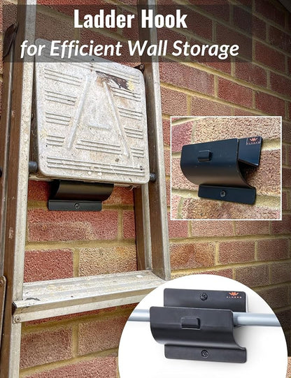 Ladder Hook - Black Heavy Duty Ladder Brackets for Garage Wall - Utility Hook for Wall Mount Ladder Storage, Folding Chair - Tool Holder to Organize Garage and Shed | Durable metal for hanging ladder, tools and accessories, practical in the home or sto...