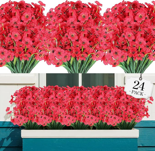 AGIRL 24 Bundles Artificial Flowers for Outdoor,No Fade Fake Plastic Flowers Faux Plants for Decoration Hanging Planters Indoor Outside Garden Porch Window Box Home Wedding Farmhouse