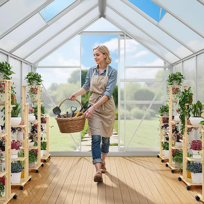 YITAHOME 12x6FT Polycarbonate Greenhouse Large Heavy Duty Green Houses Outdoor Aluminum Greenhouses with Sliding Doors Vent Window Walk-in Greenhouse for Garden Backyard, Silver