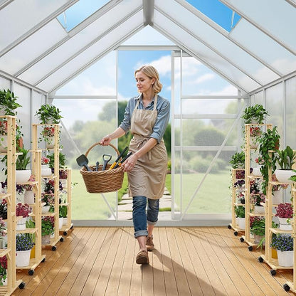 YITAHOME 12x6FT Polycarbonate Greenhouse Large Heavy Duty Green Houses Outdoor Aluminum Greenhouses with Sliding Doors Vent Window Walk-in Greenhouse for Garden Backyard, Silver