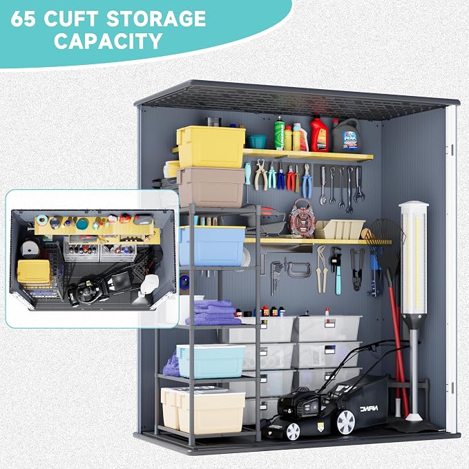 Greesum 5X3FT Plastic Storage Shed with Floor, Resin Outdoor Storaged Shed with Lockable Door, Easy Assembly All-Weather Tool Sheds for Yard, Patio, Garden, Dark Gray (4.7×2.5FT)