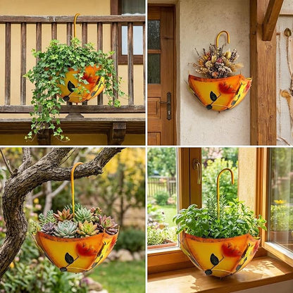 Farmhouse Metal Hanging Planter with Drainage Holes, for Outdoor Herbs Flowers Succulents on Fence Patio Porch Garden Decor