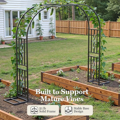 Metal Garden Arch, Heavy Duty Garden Trellis for Climbing Plants, with Enlarged Base for Stability, Ideal for Wedding Arches & Party Decorations, 87" W x 87" H