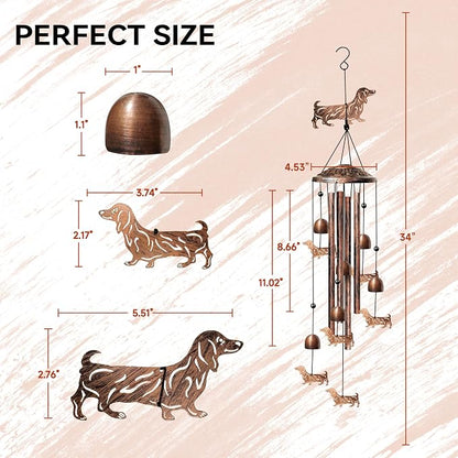 Dachshund Wind Chimes for Outside, Decorative Wind Chimes Dachshund Gifts for Women/Men, Memorial/Birthday Gifts, Garden Decor for Outside, Patio or Yard, Durable Chimes for Outdoors
