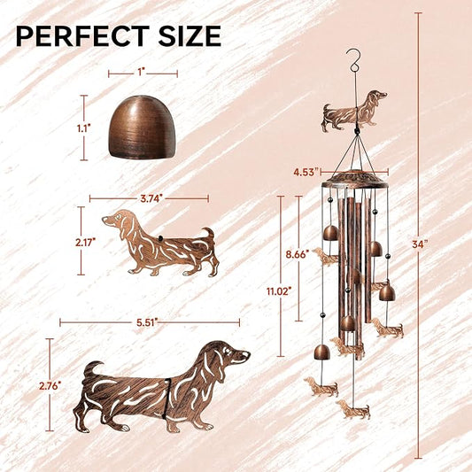 Dachshund Wind Chimes for Outside, Decorative Wind Chimes Dachshund Gifts for Women/Men, Memorial/Birthday Gifts, Garden Decor for Outside, Patio or Yard, Durable Chimes for Outdoors