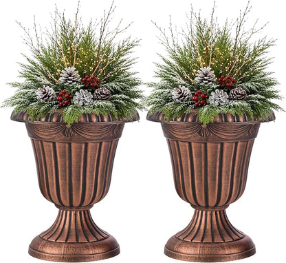 Outdoor Planter 2-Pack - 16x18-Inch Urn Planters for Front Porch Decor, Indoors, Patio or Entryway - Plastic Plant Pots - Large Decorative Flower Pots by Pure Garden (Rustic Bronze)