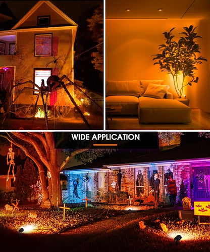 L LOHAS LED Halloween Spotlight Outdoor, Orange Spot Lights for Yard, Auto On/Off 5W 120V Landscape Lighting for House, Holiday, Trees, Decoration, 450LM IP66 Waterproof, UL Listed, 2 Pack