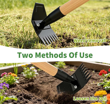 Garden Hoe with Long Bamboo Handle, 2 in 1 Weed Puller Tool&Manual Weed Remover, Weed Rake&Grabber, Gardenia Heavy Duty Uprooting Tool for Yard, Lawn and Garden, 49Inch ﻿