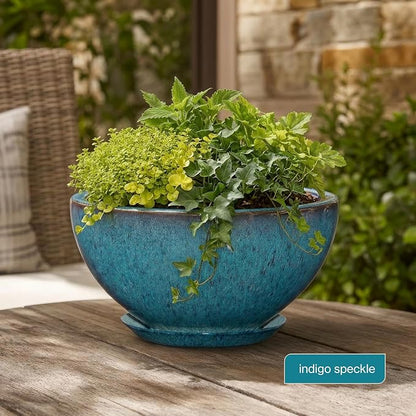 Classic Home & Garden by Growscape Rosie Modern Planter(10” Indigo Speckle) | Hand-Painted Finish Plant Pots, Lightweight Indoor Outdoor Planter, UV-Resistant, Great for Patio, Home & Garden Decor Accent