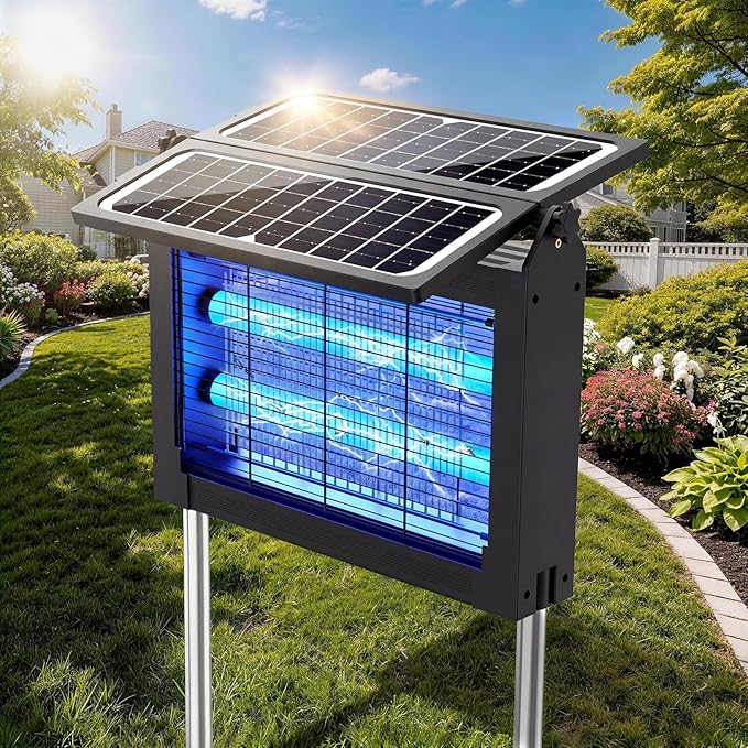 Solar Bug Zapper, 4500V Mosquito Zapper Outdoor Waterproof with Dual Solar Panel, USB Rechargeable Mosquito Killer, Cordless Fly Insect Zapper Waterproof for Patio Yard Garden Home Camping