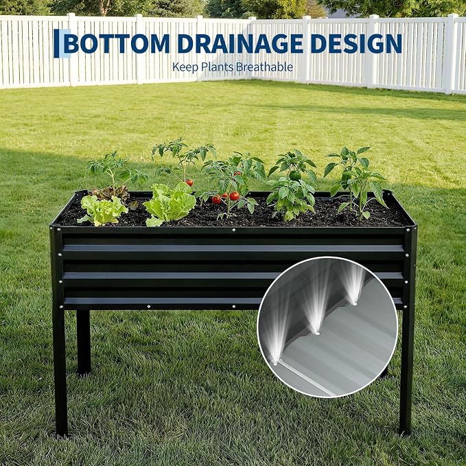 48×24×55in Large Metal Raised Garden Bed with Legs and Cover, Galvanized Oval Raised Bed Planter with Leg for Vegetables and Flowers, Build-in Spray Tube Effortless Watering | Elevated metal planter with built-in 3-spray nozzle watering system, drain t...