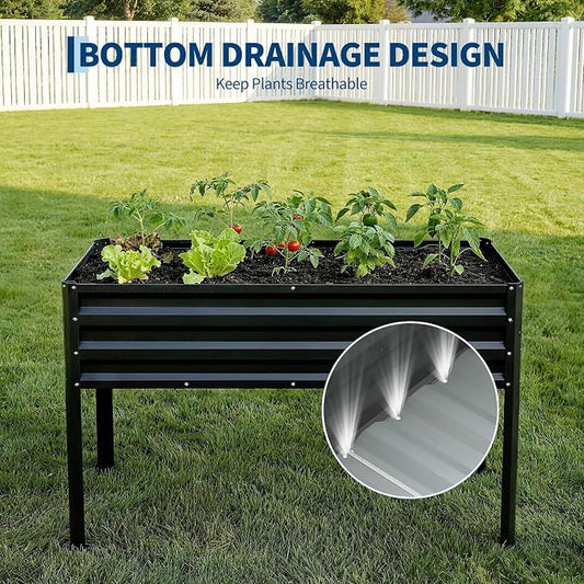 48×24×55in Large Metal Raised Garden Bed with Legs and Cover, Galvanized Oval Raised Bed Planter with Leg for Vegetables and Flowers, Build-in Spray Tube Effortless Watering | Elevated metal planter with built-in 3-spray nozzle watering system, drain t...