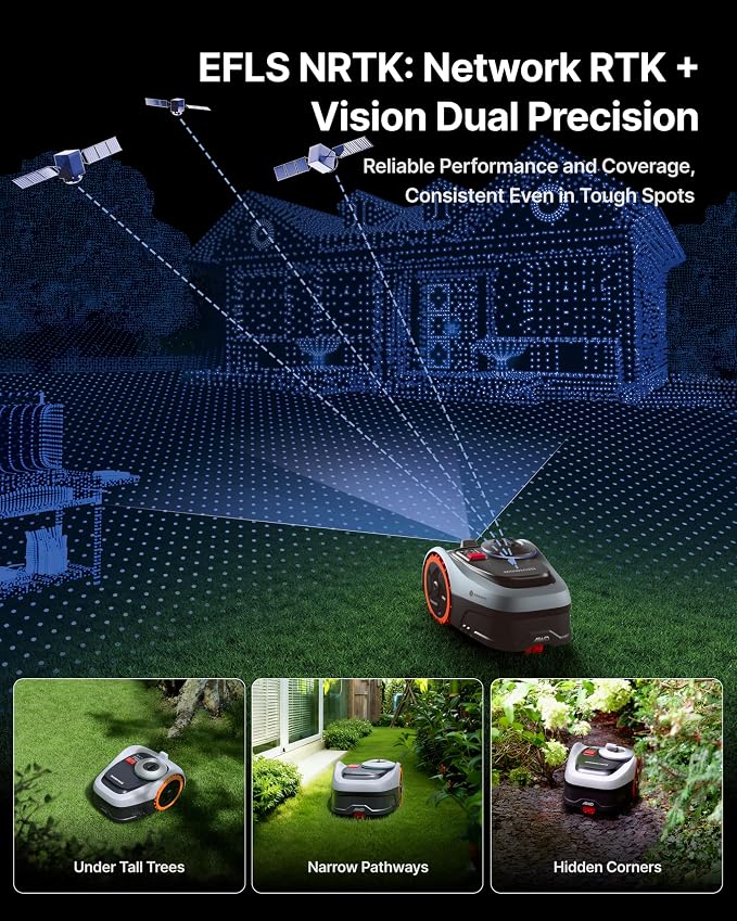Segway Navimow i206 AWD Robot Lawn Mower, Wire-Free Robotic Mower, All-Wheel Drive for 45% Slopes, 2–3.6 in Adjustable Cutting Height, NRTK + Vision, Auto Mapping, 2.55Ah Battery, Covers 0.15 Acre