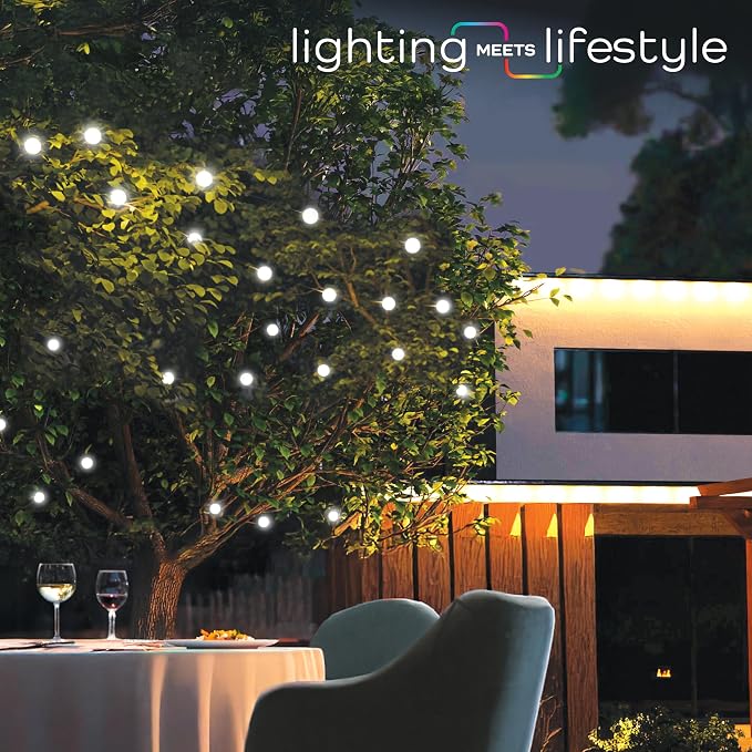 Enbrighten Globe Outdoor String Lights, 44ft, 12 Lights, White Light Only | 2700K Warm White LEDs, 4in Durable Plastic Globes, Weatherproof, Zip Ties Included for Mounting