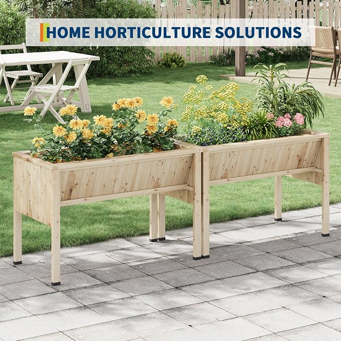 3.8x2x2.5 Ft Elevated Wooden Raised Garden Bed with Legs & Hooks - Outdoor Standing Planter Box for Vegetables, Herbs, Flowers - Natural Cedar Raised Garden Beds for Backyard, Patio, Balcony