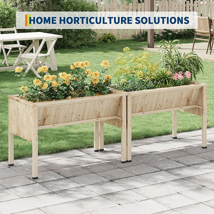 3.8x2x2.5 Ft Elevated Wooden Raised Garden Bed with Legs & Hooks - Outdoor Standing Planter Box for Vegetables, Herbs, Flowers - Natural Cedar Raised Garden Beds for Backyard, Patio, Balcony