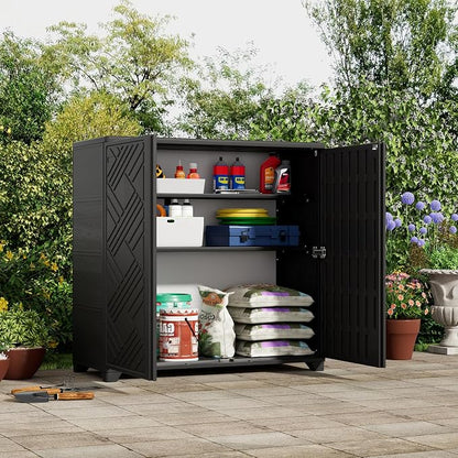 ZZM Indoor/Outdoor Storage Cabinet Waterproof, 34"x15"x34" Plastic Outdoor Storage Box for Garden Balcony Bathroom, All Weather Outdoor Storage Clearance, DIY Usage, with No Shelf (Black)