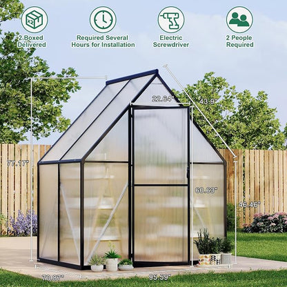 GarveeLife 6X4FT Polycarbonate Greenhouse with Aluminum Frame, Polycarbonate Greenhouse for Outdoors, Greenhouses with Ventilation and Rain Gutter, Aluminum Large Walk-in Greenhouses for Outside