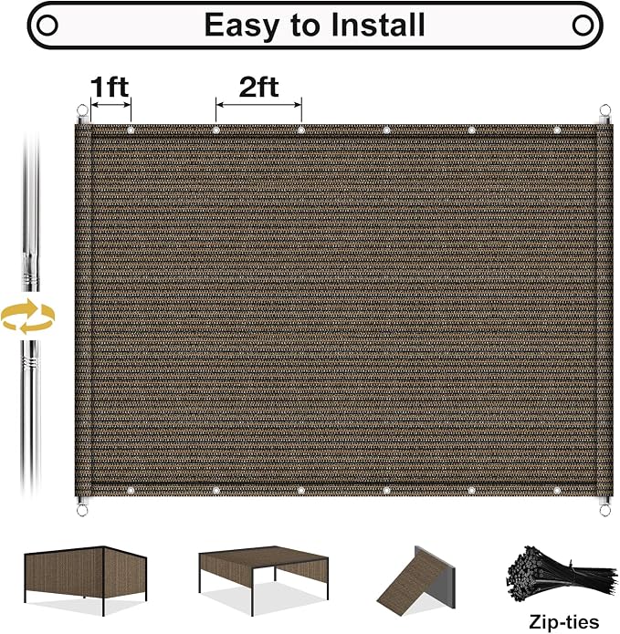 Shade&Beyond 8'x16' Pergola Shade Cover with Weighted Rods & Grommets, 90% UV Block Outdoor Sun Shade Cloth Canopy Replacement Cover for Patio Porch, Mocha | 200GSM HDPE Privacy Shade Screen Panel with Weighted Rods & Grommets, 90% UV Block Outdoor Sun...