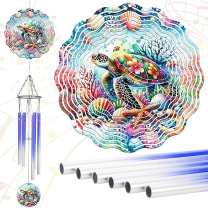 Sea Turtle Gifts Windchime - Metal 3D Wind Spinner with Wind Chime | Outdoor Decor for Garden Yard Patio Lawn Indoor Home Art Hanging Birthday Gift for Women Men Mom Dad Grandma Wife Friends