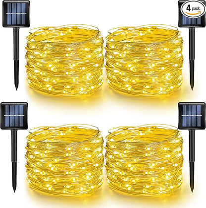Dazzle Bright 4 Pack Solar String Lights Outdoor, Total 160FT 480LED Solar Powered Waterproof Fairy Lights 8 Modes, Silver Wire Lights for Christmas Patio Party Tree Yard Decoration (Warm White)
