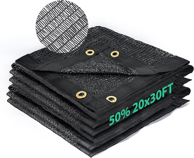 Kesfitt 50% Shade Cloth 20x30 ft, Breathable HDPE Mesh Sun Shade Tarp for Garden & Greenhouse, UV Resistant Outdoor Shade Fabric with Copper Grommets for Plants, Patio, Yard