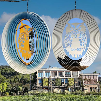 2pcs Owl Scarecrow Bird Scare Devices to Keep Woodpecker, Pigeons,Crow,Sparrow Away from House,Patio,Backyard,Bird Deterrents for Outside,Reflective Stainless Steel Wind Spinners Outdoor Garden Décor