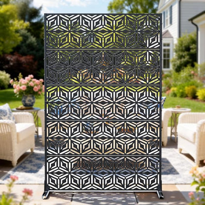 72" Steel Privacy Screen, Freestanding Laser Cut Divider for Patio | 72"x44" Laser Cut Snowflake Steel Panel. Weatherproof & Rustproof. creen Divider for Balcony, Patio, Deck & Garden