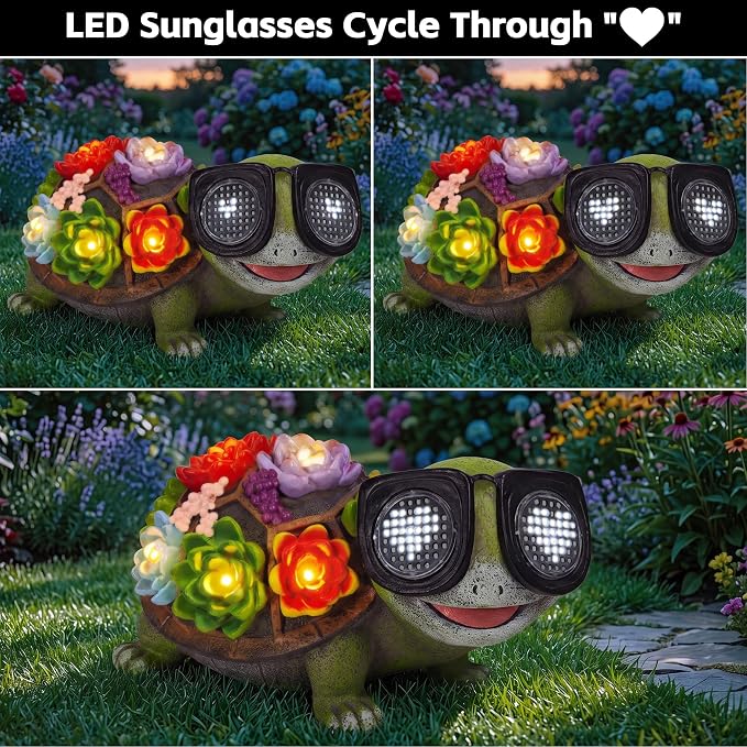 Solar Turtle Statue Garden Decor - Turtle Garden Statues with Love LED Lights,Outdoor Figurine Decorations for Outside Yard, Lawn, Patio, Porch, Balcony, Unique Birthday Gifts for Mom Women Grandma