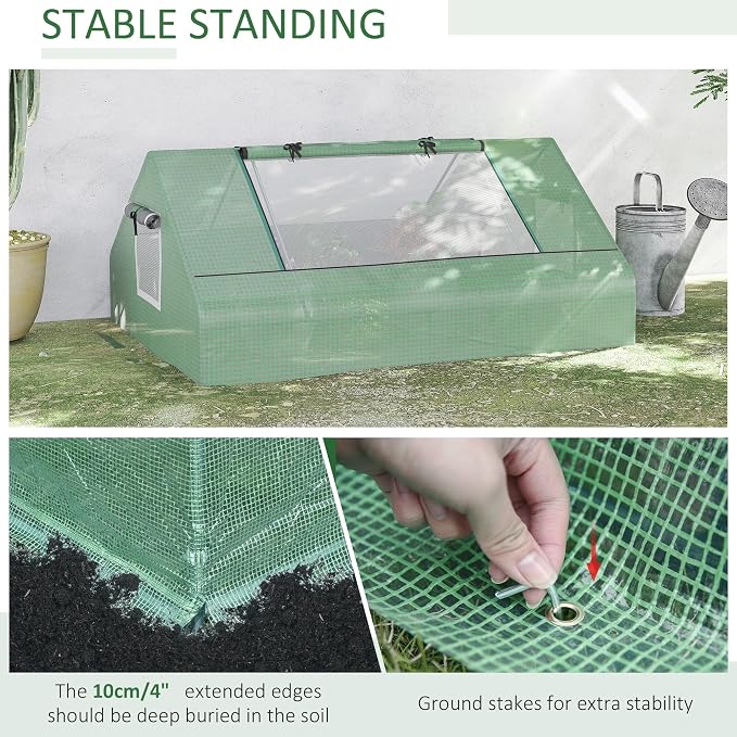 Outsunny 71" x 55" x 32" Mini Greenhouse, Small Green House, Garden Planting Shed, Outdoor Flower Planter Warm House with Zipper Windows, Green