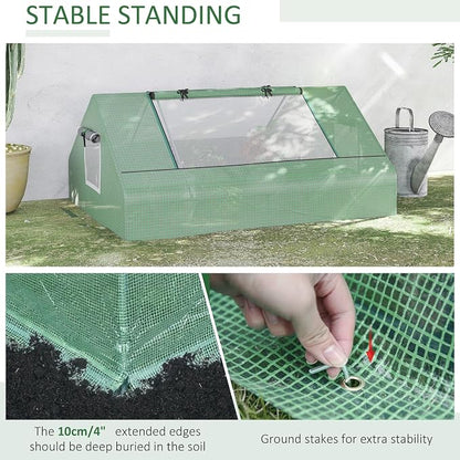 Outsunny 71" x 55" x 32" Mini Greenhouse, Small Green House, Garden Planting Shed, Outdoor Flower Planter Warm House with Zipper Windows, Green