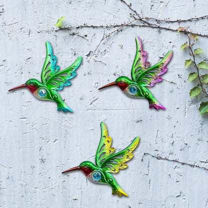 Metal Hummingbird Wall Decor, Wall Art Sculpture for Patio, interior decor | BVLFOOK; Great Indoor Outdoor Gift; Family decor; Set of 3, 9 Inch; Natural vibe