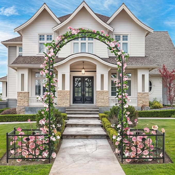 76" W x 86" H Black Metal Garden Arbor with Planter Boxes | Wedding Archway for Climbing Plants and Outdoor Ceremonies, Ideal for Lawn, Patio, Garden, or Backyard Decor