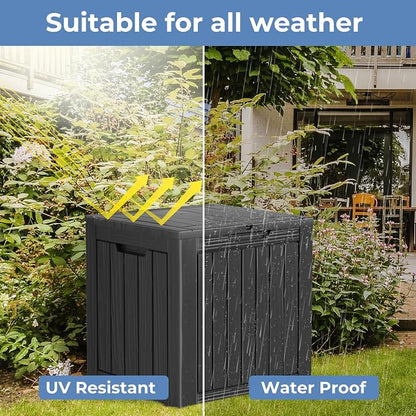 Outdoor Storage Box, 31 Gallon Deck Box Indoor and Outdoor Use, Waterproof Resin Storage Bin for Package Delivery, Patio Cushions, Gardening Tools, Lockable, UV Resistant, Black
