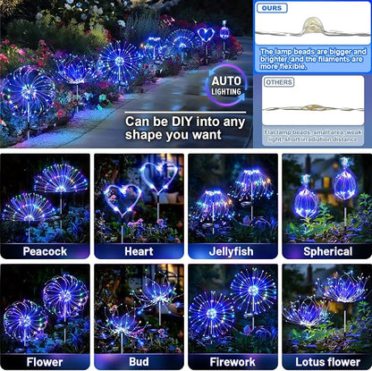 Anordsem Solar Garden Lights Outdoor: Bendable Copper Wire with 120 LED Firework Beads - Colorful Waterproof DIY Fairy Decoration for Yard Pathway Patio - Gifts for Women Mom Homeowners