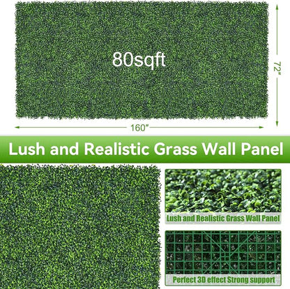 Artificial Boxwood Roll, 72x160 in (80 sqft) UV-Anti Faux Ivy Grass Wall Backdrop for Balcony Privacy, Fake Grennery Wall Decor for Garden, Patio, Backyard