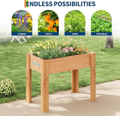 34x18x30IN Wooden Raised Garden Bed with Legs, Elevated Reinforced Large Planter Box for Vegetable Flower Herb Outdoor, Standing Growing Bed for Gardening/Backyard/Patio/Balcony, Liner Included