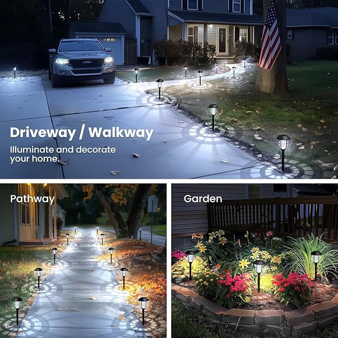 SOLPEX Solar Pathway Lights Waterproof Outdoor Lighting, 12 Pack Cold White | IP44 Waterproof, 8-12H Runtime, Auto On/Off, Tool-Free Install, Yard/Garden/Pathway/Patio/Walkway/Driveway