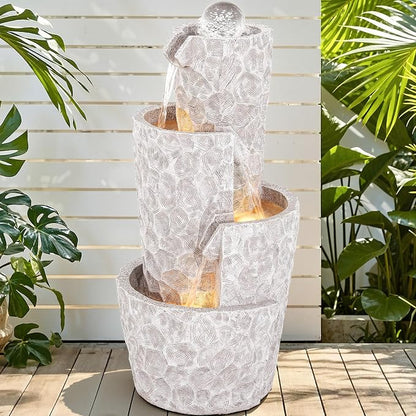 28" 4-Tier Twist Water Fountain with Rotating Crystal Ball, Exclusive Honeycomb Texture, Cascading Waterfalls, Weather-Resistant Outdoor Fountain Creates Tranquil Oasis for Garden Patio | Hammered Texture, Cascading Waterfalls, Weather-Resistant Outdoo...